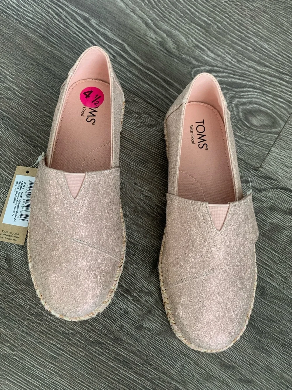 TOMS kids Rose Gold Metallic Espadrille Slip-Ons